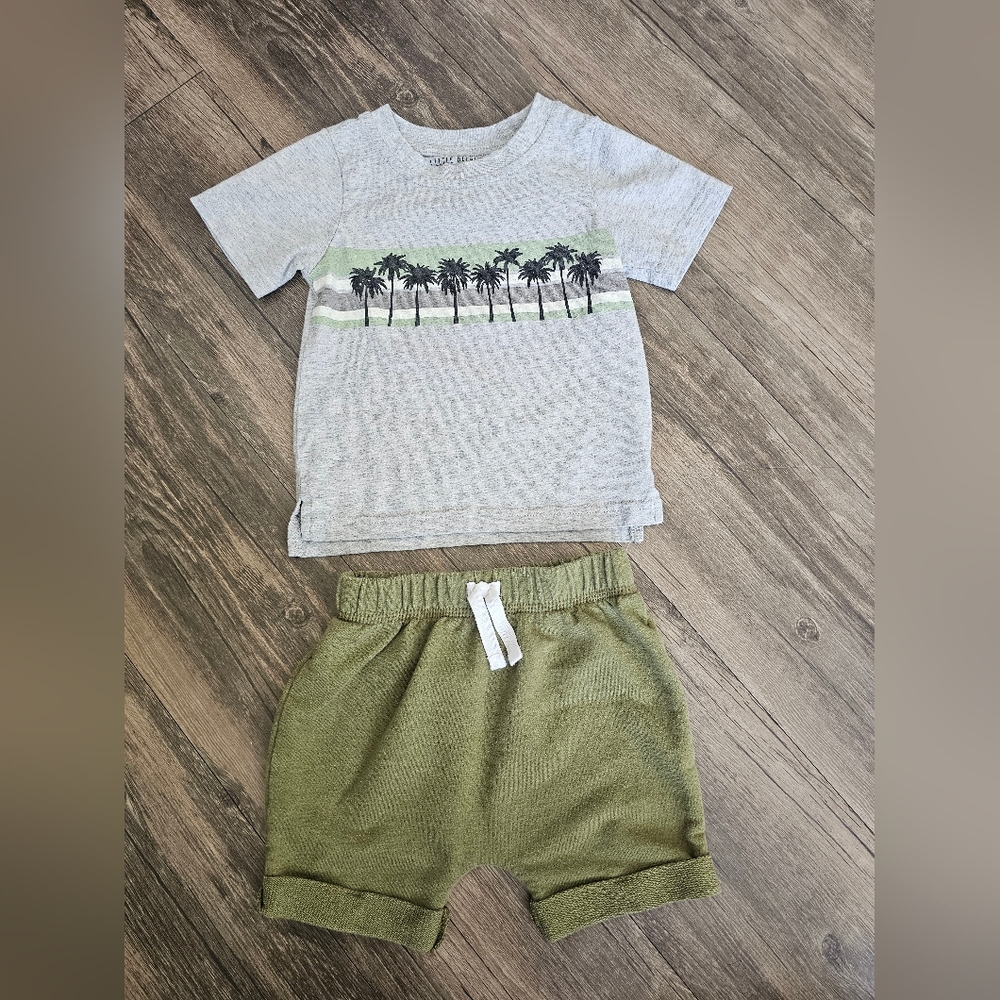Vacation Palm Tree Tee & Olive Green Shorts Set 12-18M